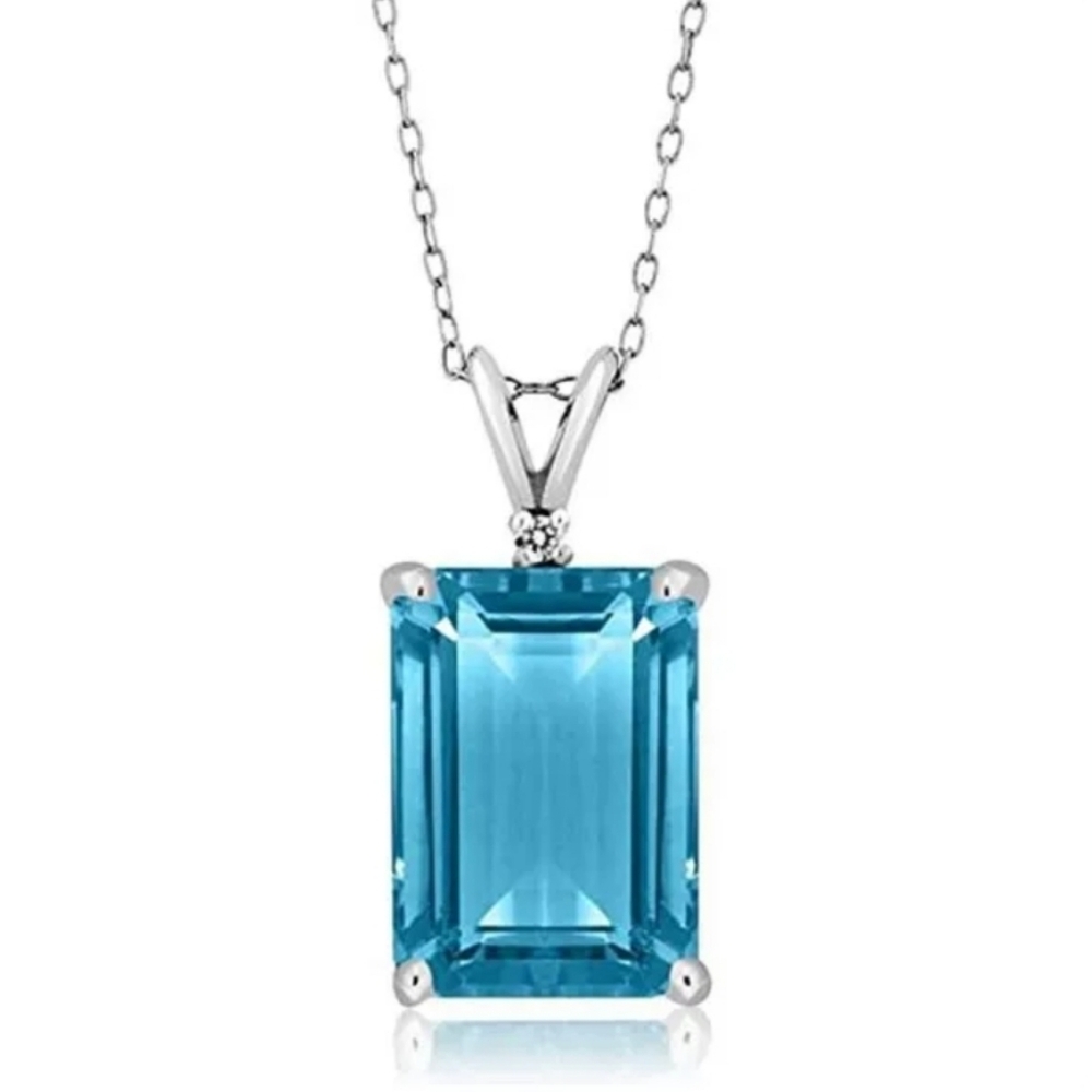 Blue Emerald-Cut Crystal Pendant Necklace